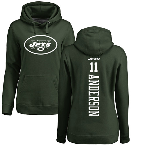 New York Jets Green Women Robby Anderson Backer NFL Football #11 Pullover Hoodie Sweatshirts->nfl t-shirts->Sports Accessory